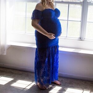 Women's Off Shoulder Ruffle Sleeve Lace Mermaid Maternity Dress